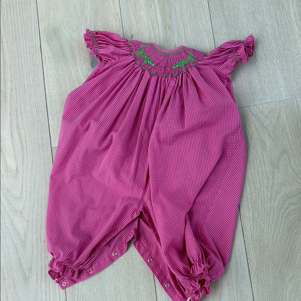 Pink Gator Themed Smocked Bubble 18-24 months